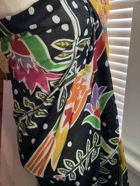 Gauze Polka Dot Pareo with Colorful Tropical Floral Motif